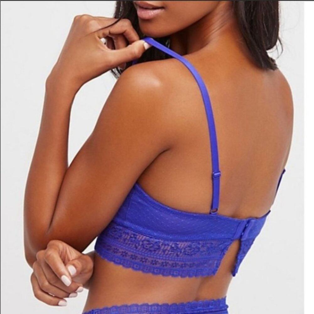 NWT Free People Get Off My Cloud Longline Lace Bra Cobalt Blue 32B - Picture 4 of 9